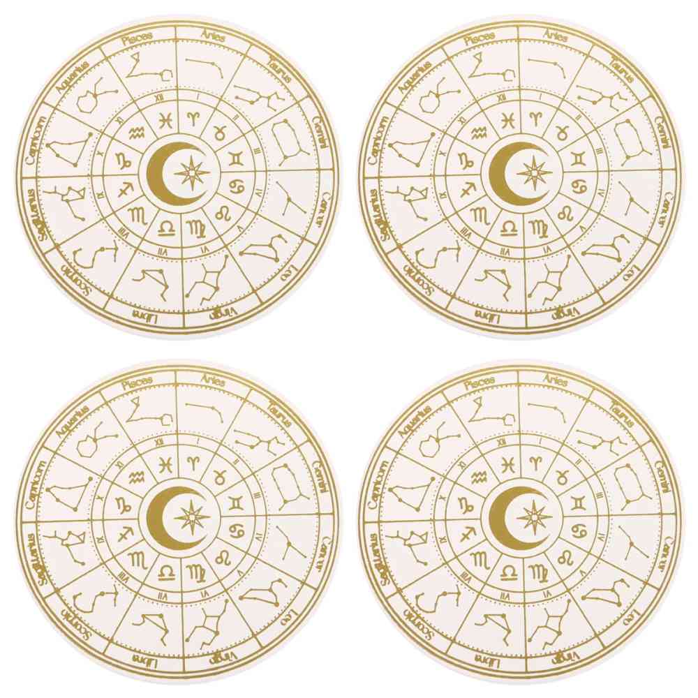 Something Different - Astrology Wheel Coaster Set - White/Gold coloured